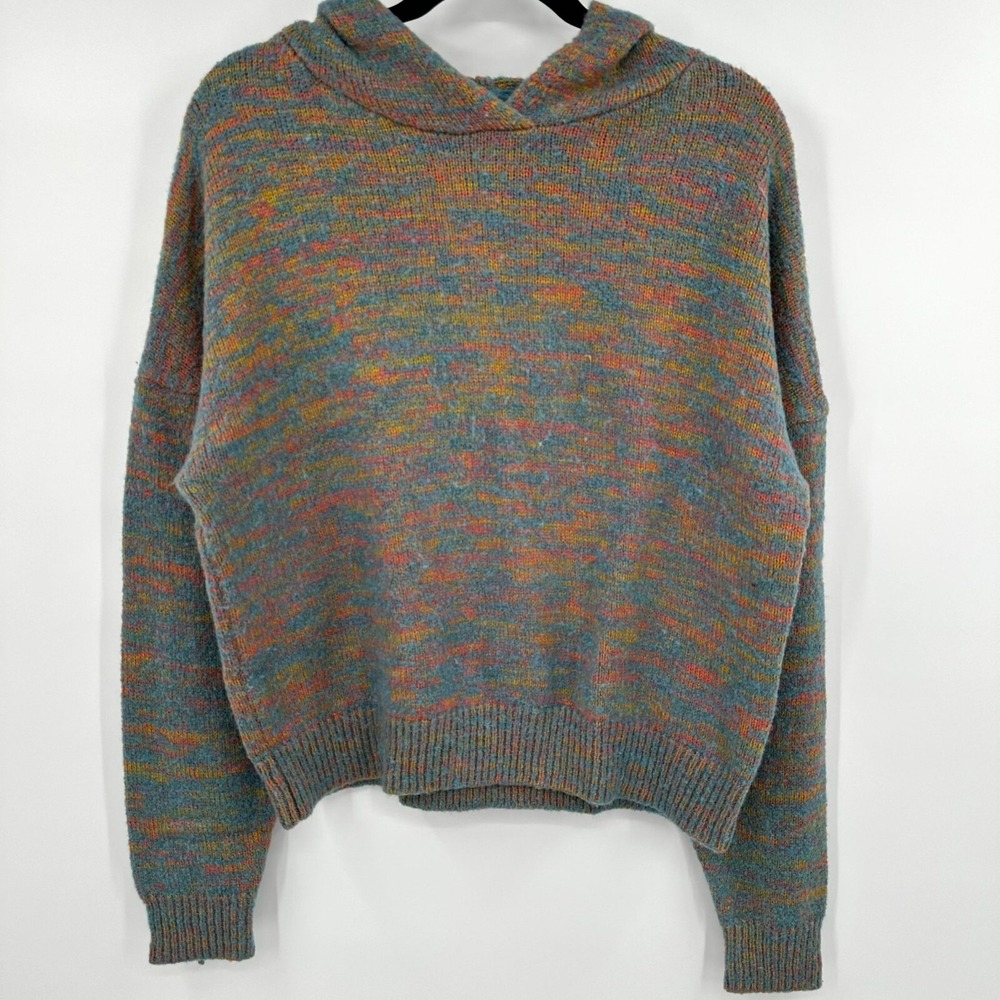 Ivory Ella Sweater‎ Womens Large Multi Embroidered Drop Shoulder Hooded Pullover